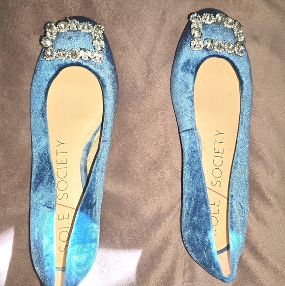Sole Society Pamella Blue Velvet Flats Loafers  Size 6.5M - Picture 5 of 8